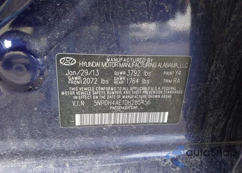 2013 Hyundai Elantra Limited z USA, uszkodzony, nr VIN 5NPDH4AE1DH285456